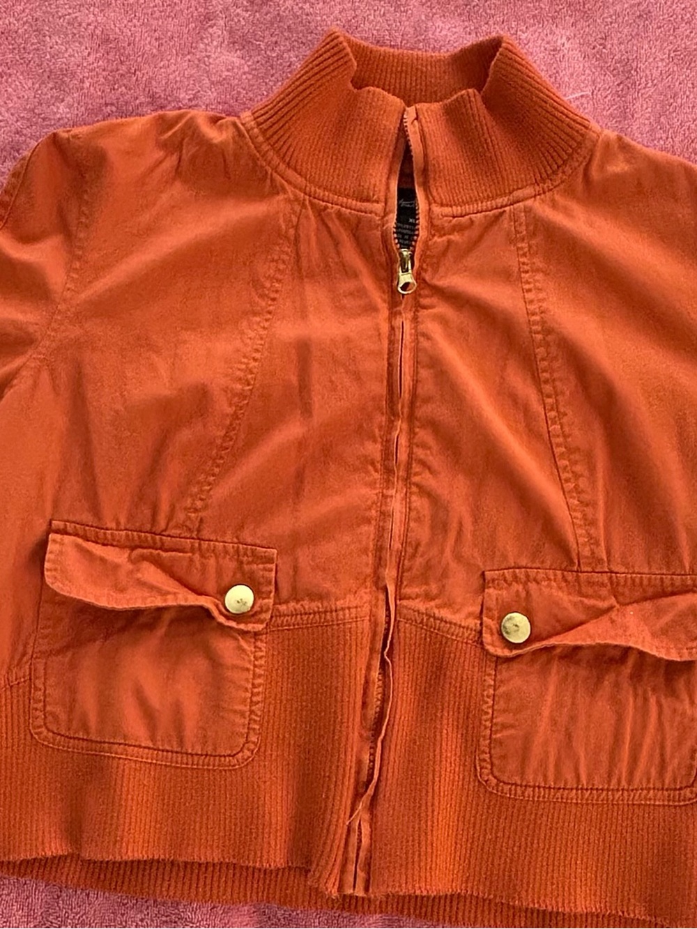 Ribbed Collar Zip Jacket in Rust Orange